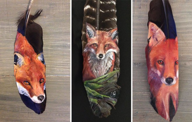 نقاشی خلاقانه بر روی پر پرندگان