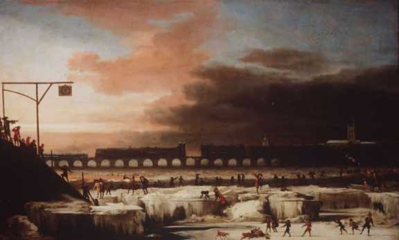 رودخانه تیمز یخ زده در سال ۱۶۷۷ در دوران کمینه ماندر