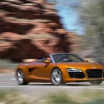 نگاهی به آئودیR8 V10 تیونینگ ۵۲۵ اسب بخاری +عکس و فیلم 4 2014 Audi R8 Spyder front three quarter in motion 02