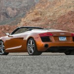 نگاهی به آئودیR8 V10 تیونینگ ۵۲۵ اسب بخاری +عکس و فیلم 3 2014 Audi R8 Spyder rear three quarters
