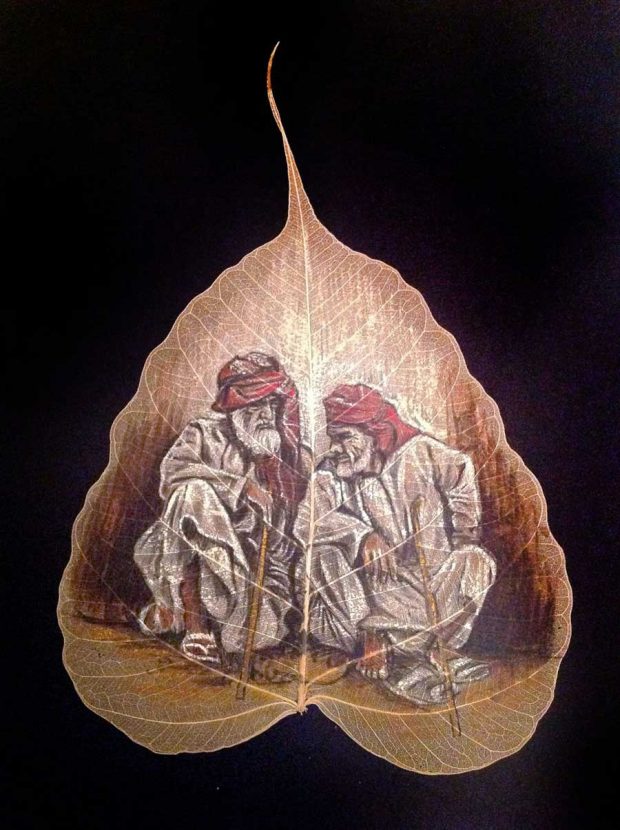 تصاویری از نقاشی روی برگ درخت انجیر معابد