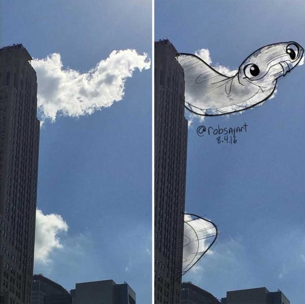 نقاشی که هر روز با ابرها هنرنمایی می کند ! 16 نقاشی با ابر