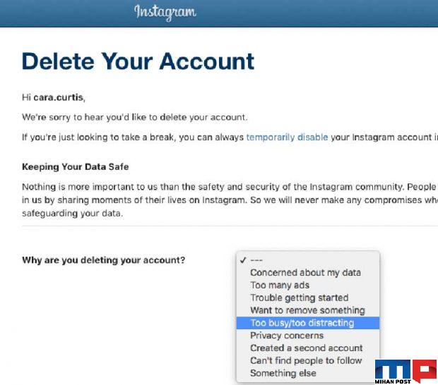 حذف اکانت اینستاگرام