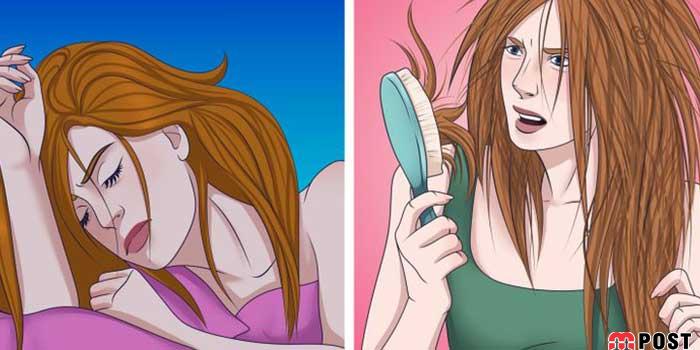 ۶ اشتباه رایج که باعث آسیب دیدگی موها هنگام خواب میشوند 6 آسیب دیدگی موها