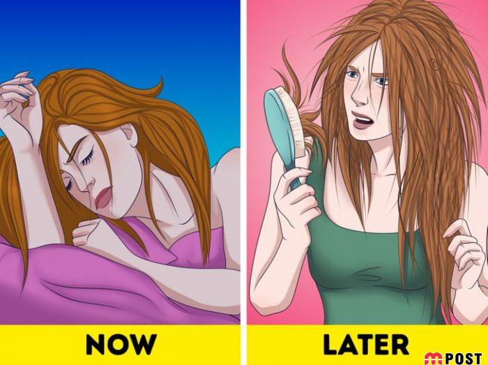 ۶ اشتباه رایج که باعث آسیب دیدگی موها هنگام خواب میشوند 2 آسیب دیدگی موها